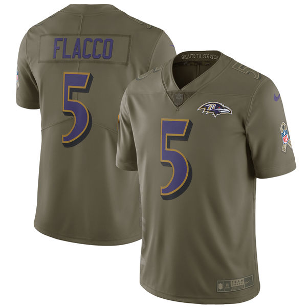 Youth Baltimore Ravens 5 Flacco Nike Olive Salute To Service Limited NFL Jerseys